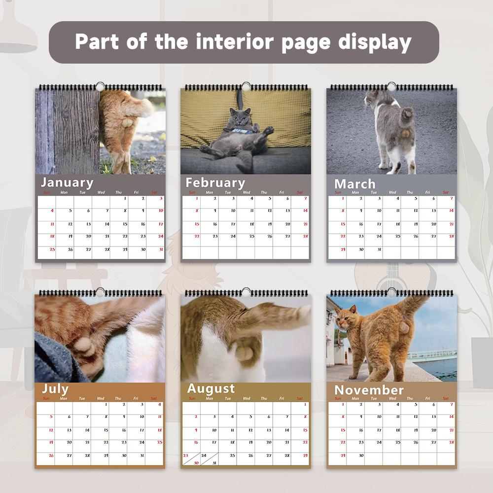 1pc Funny Cat Butt Wall Calendar - Pet Cat Theme, 12 Different Designs, Suitable As a Gift for Birthdays, Christmas and New Year