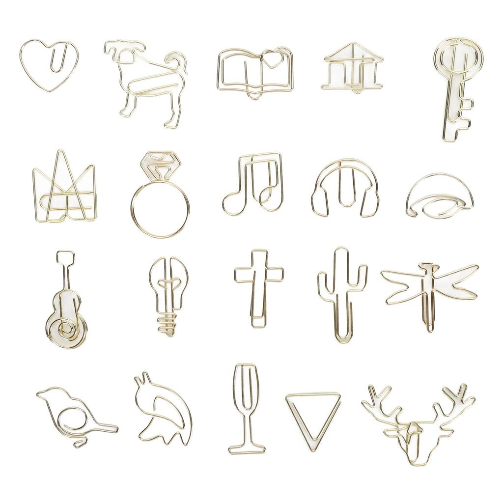 100pcs Paper Clip Gold Series Metal Electroplating Processing Rust Proof Creative 20 Shapes Paper Ma