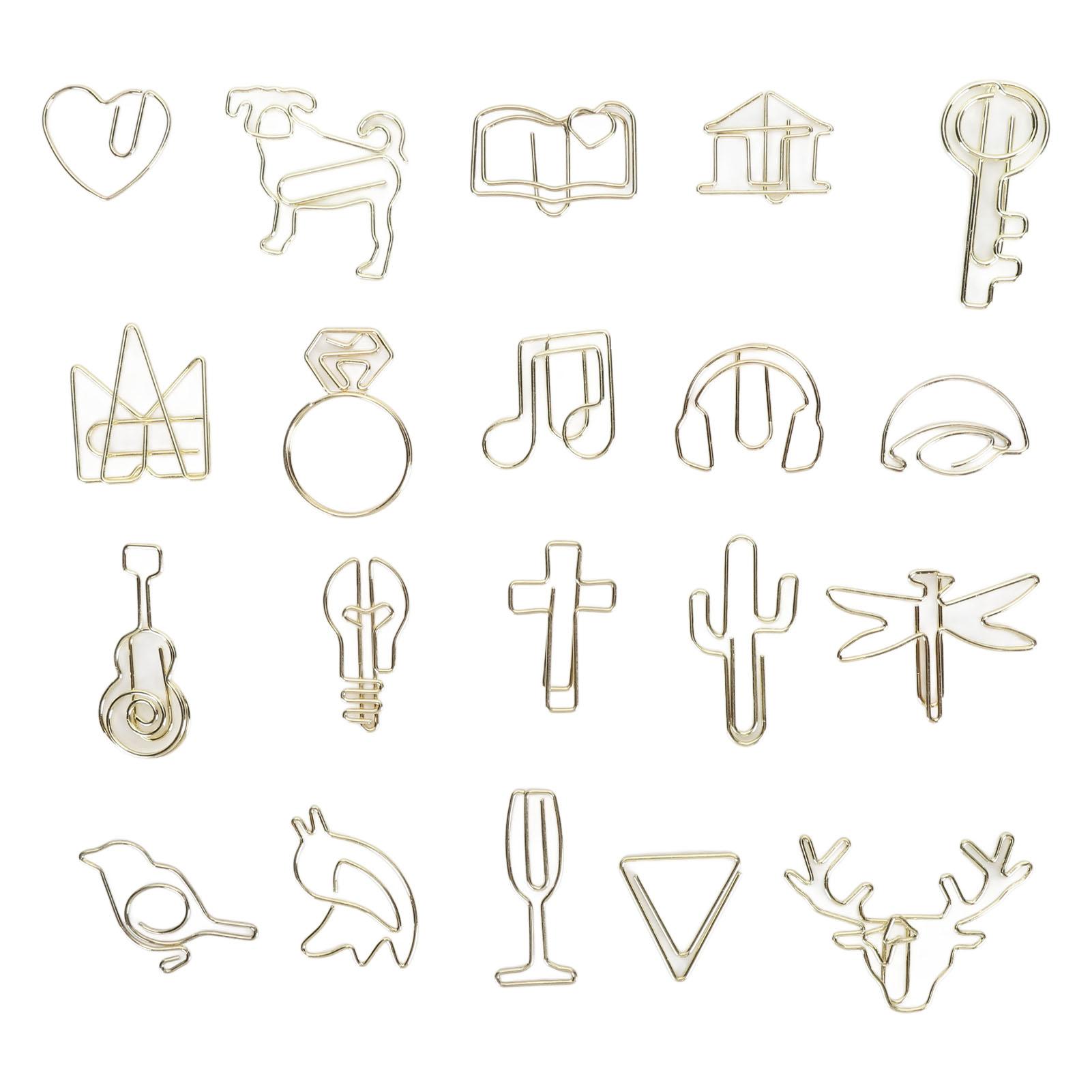 

100 шт. Скрепка для бумаги, золотая серия, металлическая гальваническая обработка, устойчивая к ржавчине, креативная бумага 20 форм