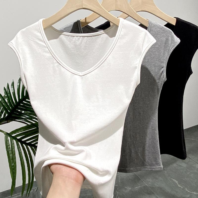 Stilvolle Weste Eleganz Mode Lässig H109 Liebe Kragen T-Shirt Damen Sommer Weiß Slim Dünn Einfarbig Vielseitig Ärmellos Unterhemd Unterteile