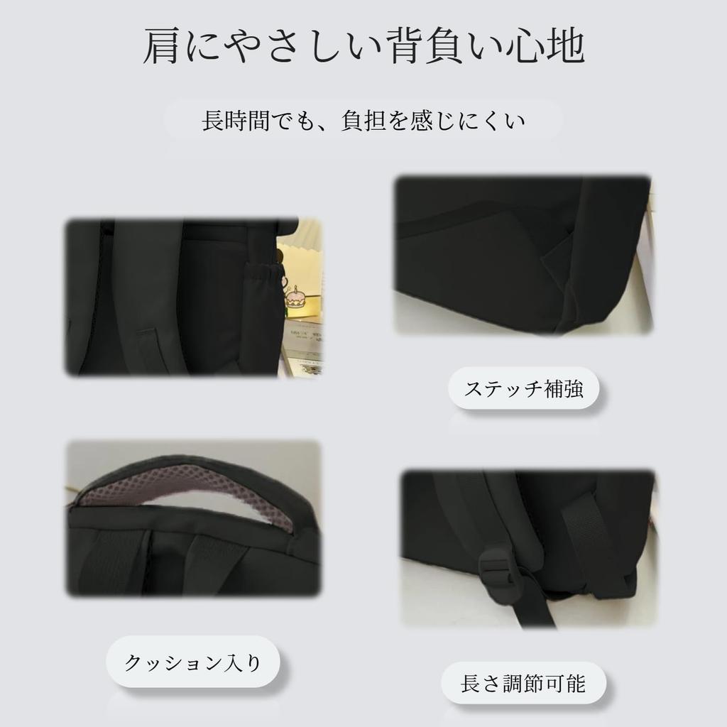 YUNAGI Leichter Rucksack für Damen, ca. 550 g, Großes Fassungsvermögen, 11 Taschen, Wasserabweisendes Nylon, A4-Format, Schlichtes Design, Perfekt für