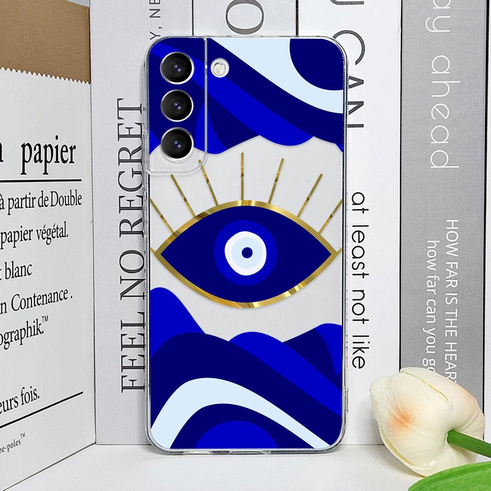 

Lucky Eye Blue Evil Eye Print Phone Case for Samsung Galaxy S23 FE S22 Plus S21 S24 S25 Ultra Clear Soft Silicone Covers Fundas Samsung S24