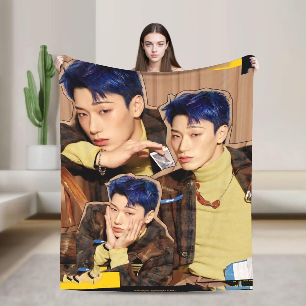 Seonghwa Kpop Ateez Band Plush Blanket Child Flannel Throw Blanket For Outdoor Warm Soft Custom Quality Bedspread Gift
