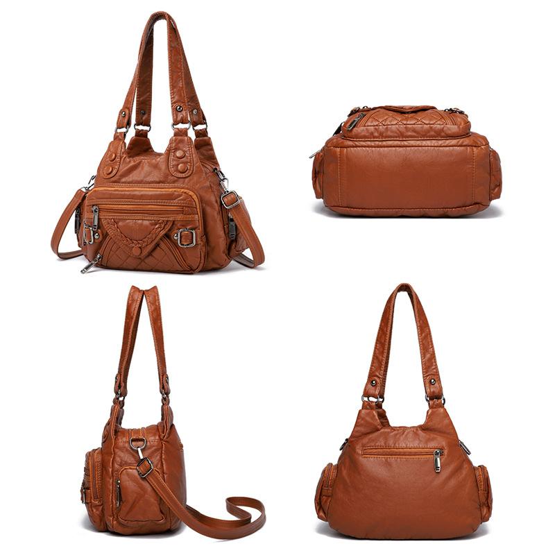 Retro Women's Bag, Large Capacity, Fashionable and Multi-purpose Handbag, Simple Washed Soft Leather Mother Bag, Shoulder Bag.