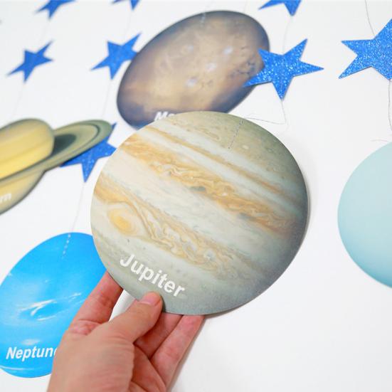 1 Set Hängeflagge, realistisch aussehende glatte Kante mit Glitzersternen, verschleißfest, breite Anwendung, Universum, acht Planeten, Wanddekoration zum Aufhängen