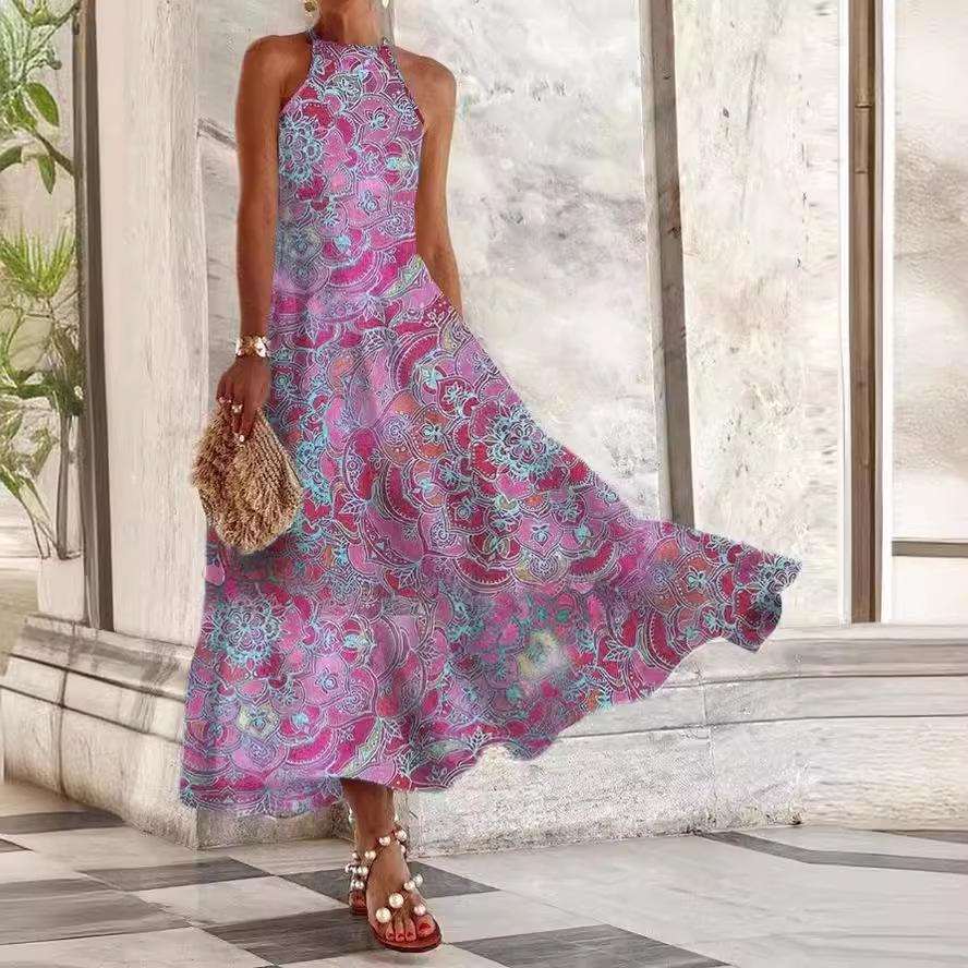 Women's Summer Sleeveless Print Slim Fit Midi Dress