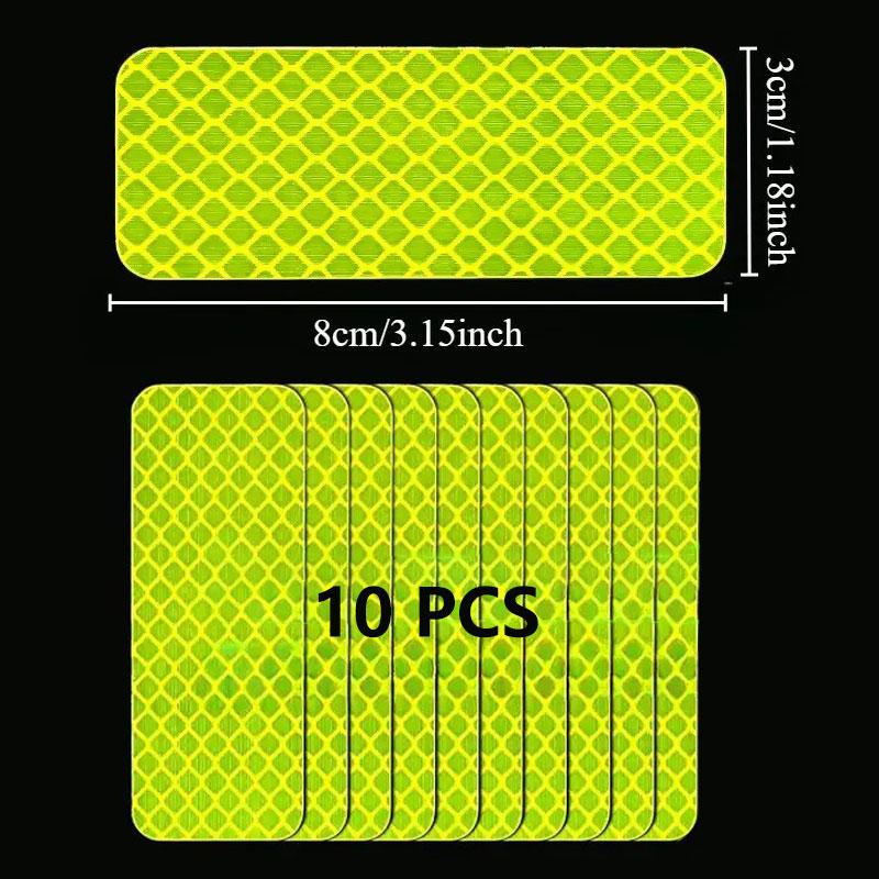 10 Pcs High Visibility Reflective Stickers Waterproof Fluorescent Yellow Green for Car Motorcycle Bicycle Truck