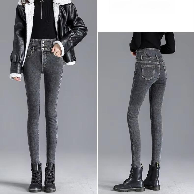 Thermal Winter Thick Fleece High-waist Warm Skinny Jeans Thick Women Stretch Button Pencil Pants Mom Casual Velvet Jeans