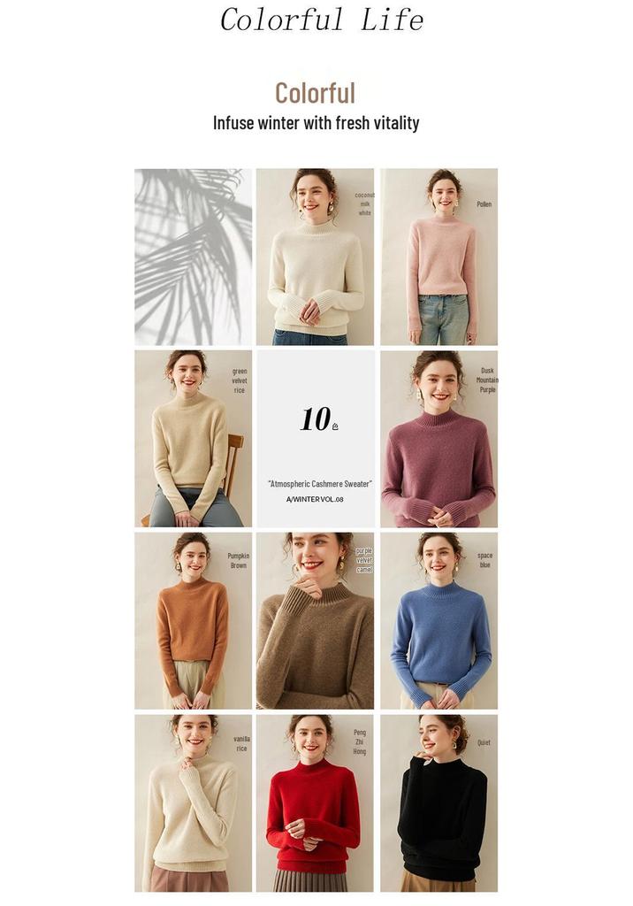 2024 Women's High Neck Cashmere Sweater: Thick, Loose, Solid Color Knit Pullover for Autumn/Winter