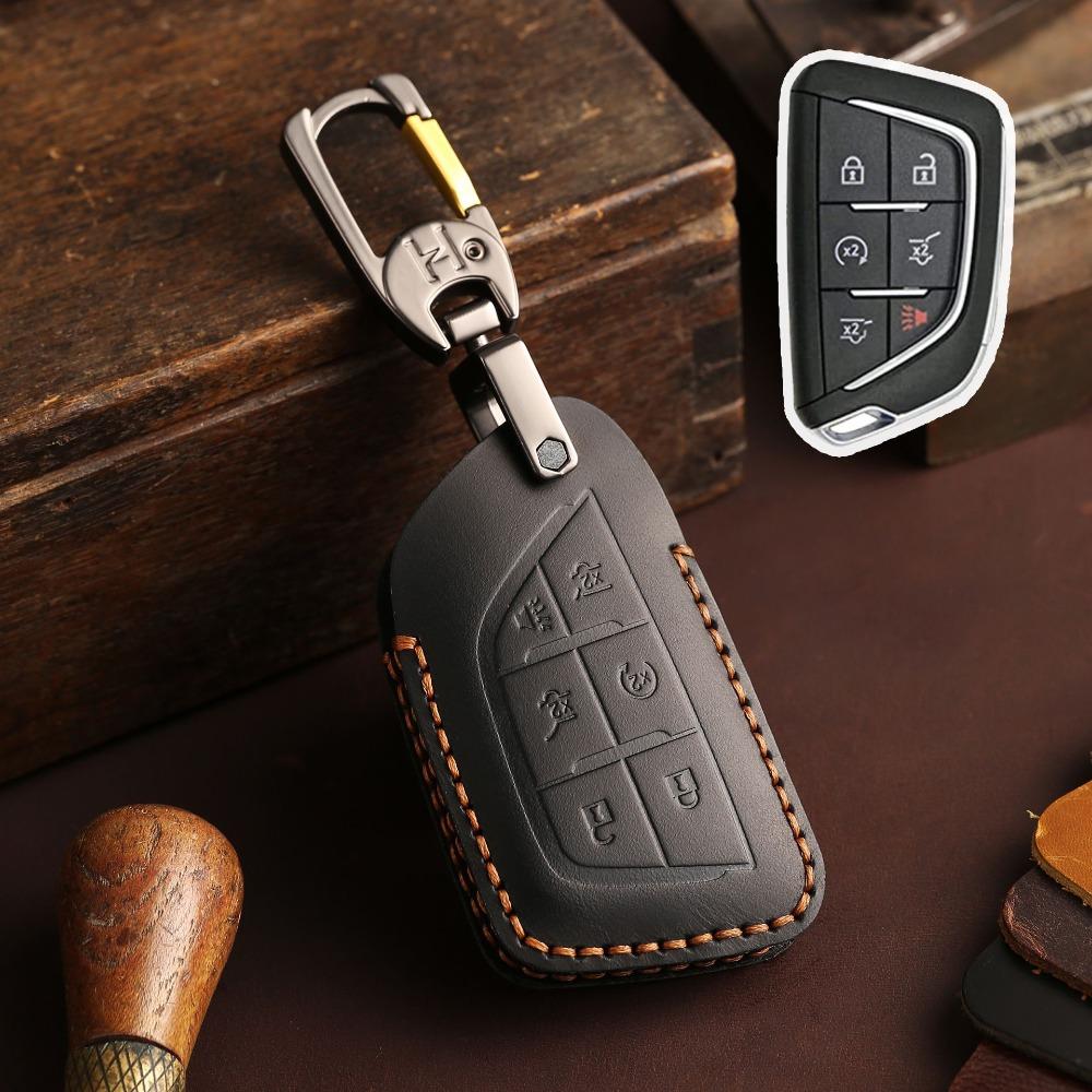 Handmade Genuine Leather Key Case Cover for New Cadillac CT5 CT4 Retro Car Key Fob Holder Protector