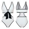 New Sexy Swimsuit for Women with Slim Fit and Slim One-piece Triangle Solid Black and White Nylon Swimsuit