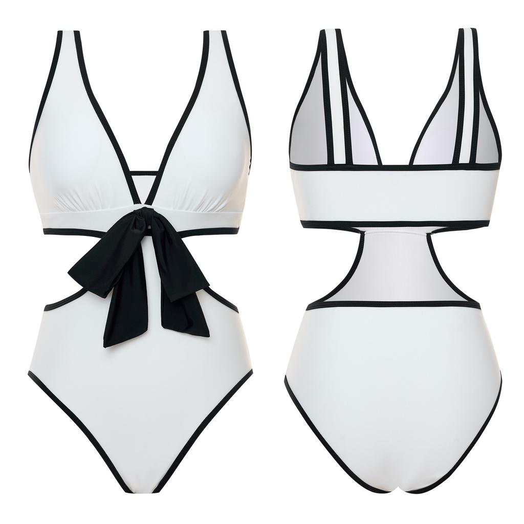 New Sexy Swimsuit for Women with Slim Fit and Slim One-piece Triangle Solid Black and White Nylon Swimsuit