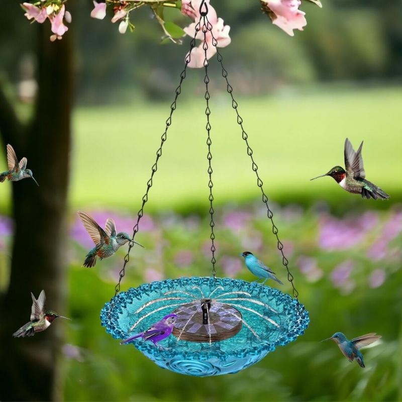 Hanging Outdoor Bird Bath Fountain Solar Powered Fountain Attracts Birds Squirrels  Large Capacity Garden Feeder