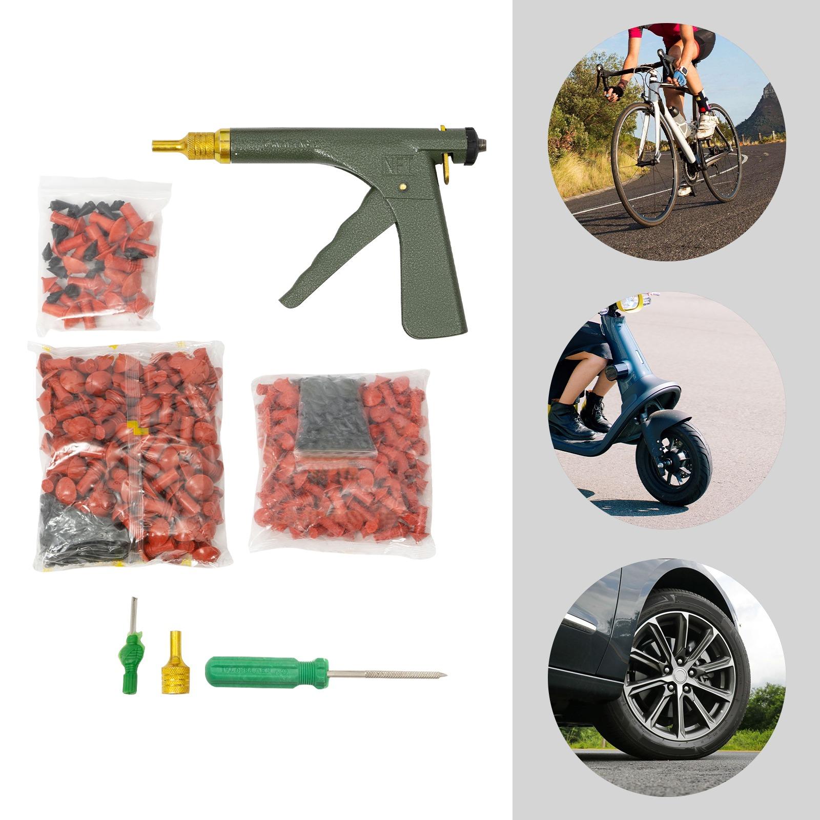 

Green Portable Tire Repair Kit for Tubeless Tires - Spring-Loaded Plug Gun, No Glue Needed, Works for Travel Trailers 24x10x14cm зелений
