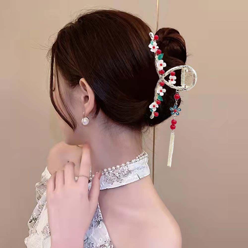 

Shell Red Ancient Style Hair Clip Chinese Style Headwear Tassel Hair Claw Female Hair Accessories