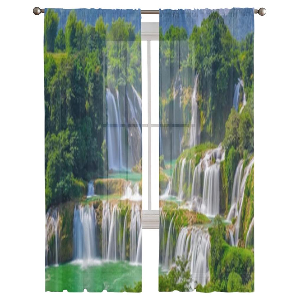 Waterfall Landscape Sheer Curtains For Living Room Window Transparent Voile Tulle Curtain Bedroom Drapes Home Decor