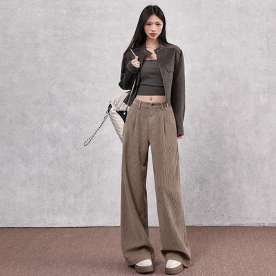 Damen Cordhose mit hohem Bund und geradem Bein - Neues Herbstliches Lockeres Schlankmachendes Drapierendes Design