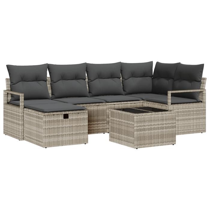 Ensemble de canapé de jardin 7 pièces avec coussins Gris clair Poly Rotin, Canapé de jardin 2 places avec rangement 3360523