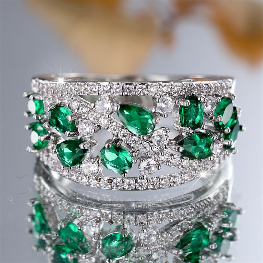 Zielony Kryształowy Kamień Kształtu Kropli Wody Pierścionki Zaręczynowe Dla Kobiet Vintage Srebrny Kolor Obrączki Ślubne Kamień Urodzenia Prezenty