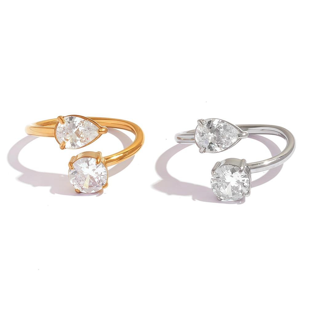 High-End Stylish Zircon Water Drop Stainless Steel Ring Jewelry
