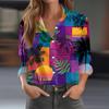 Long Sleeve Button Down Shirt for Women with Floral Print Lapel Collar Casual Loose Fit Top for Daily Office Wear