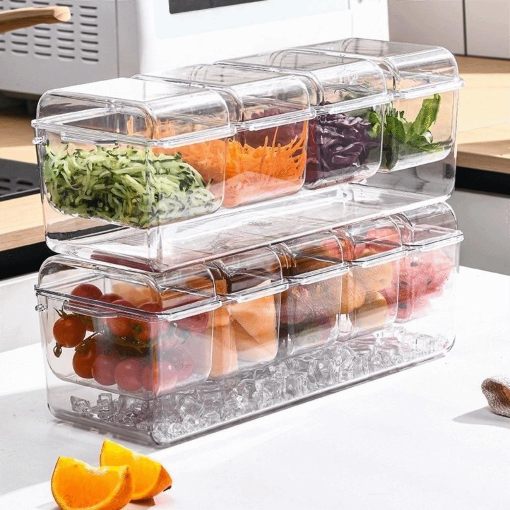 Transparent Fruit Storage Box Double Layered 4/5 Grids Fruit Snack Container Plastics Detachable Condiment Box Outdoor Picnic