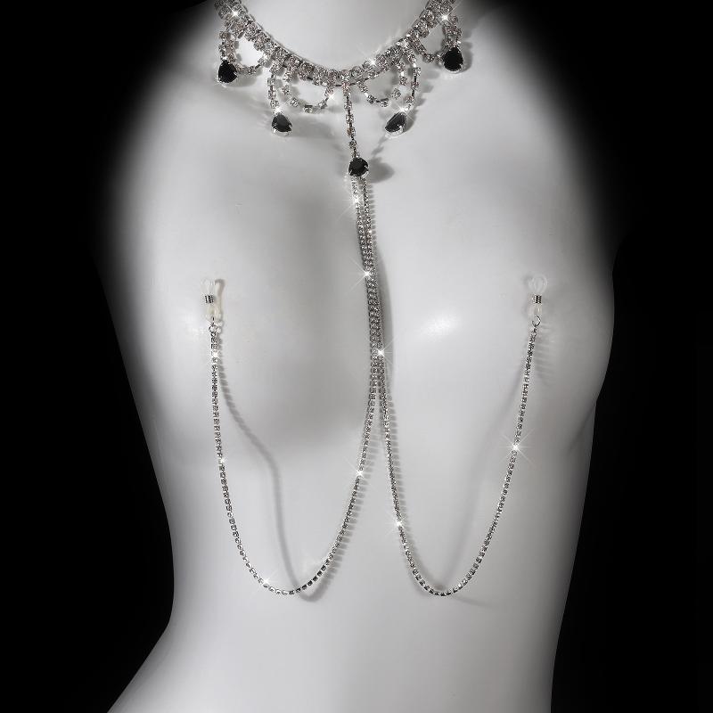 Luxury Rhinestone Milk Ring Breast Chain Women Sexy Spicy Metal Bead Chain Milk Clip Body Chain Adult Erotic Accessories