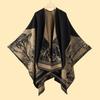 Sciarpa Autunnale e Invernale, Scialle da Viaggio Versatile a Quadri da Donna, Mantello Spaccato Spesso Etnico in Imitazione Cashmere