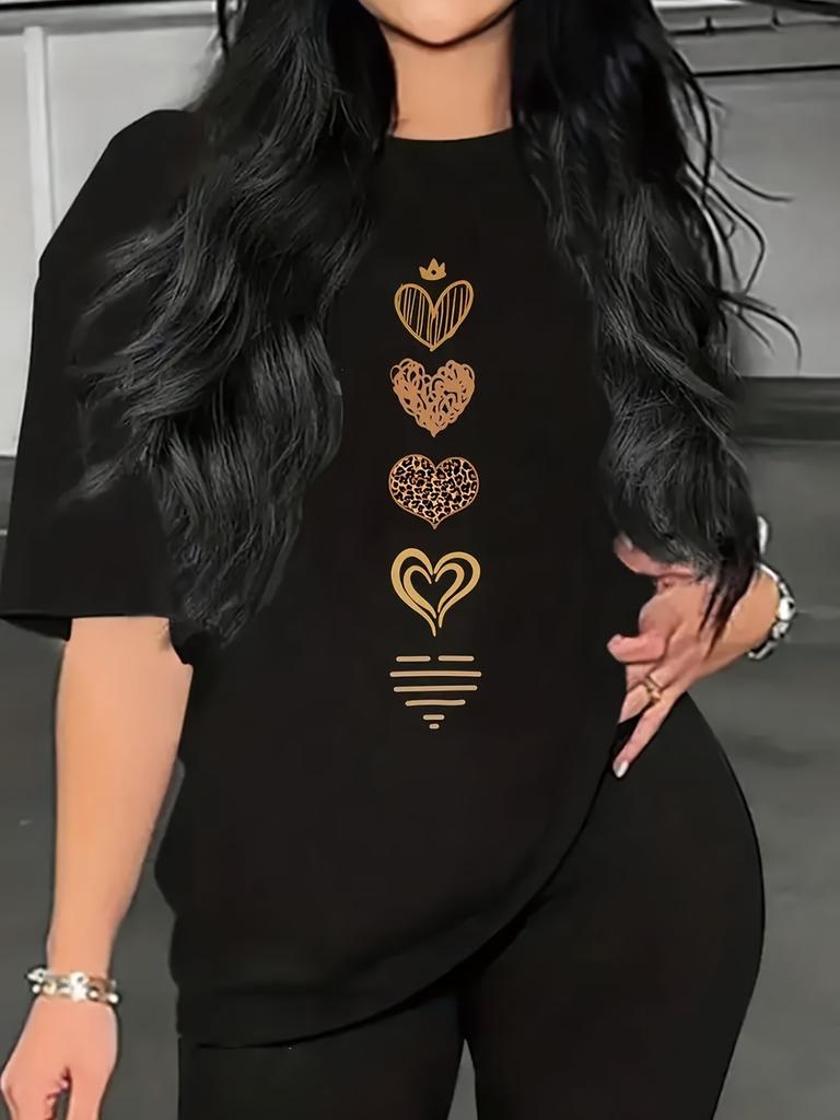 Women'S Casual Short Sleeve T-Shirt with Heart Design Round Neck Casual Wear Tee Heart Graphic Tee  Simple Design  Fashion Tee