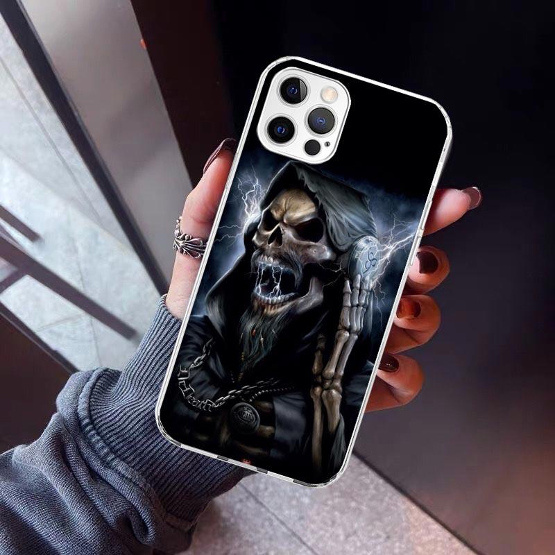 Reaper Skull Skeleton Gun Phone Case For iPhone 17 Air 11 13 Mini 14 15 Plus 16 12 Pro Max 16E SE 7 8 Pattern Soft TPU Back Cove