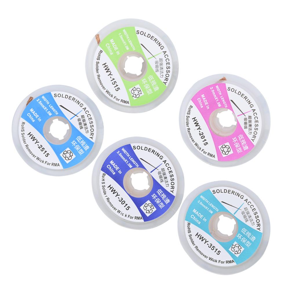 5 Stück Lötdocht Entlötlitze Geflecht Lötzinnentferner Saugnapf 1,5 m