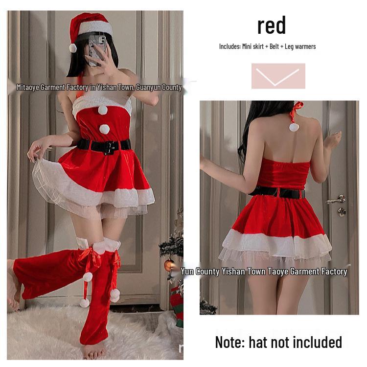 Sexy Red Santa Babydoll Dress for Stage Performance