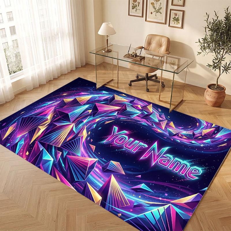 Abstract Geometric Theme Crystal Velvet Floor Rug Personalized Custom Name Text Warm Carpet Home Decoration