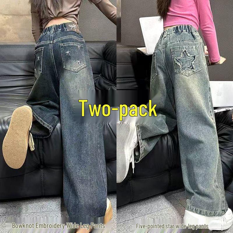 

Модные джинсовые брюки широкого кроя для девочек - корейский стиль для весны и осени 130 for height 120cm-130cm