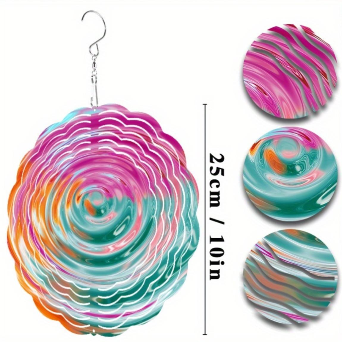 

10-дюймовый вращающийся ветряной спиннер – Элегантный дизайн с концентрическими кругами и неоновой спиралью, крючок с вращением на 360° для балкона 01A