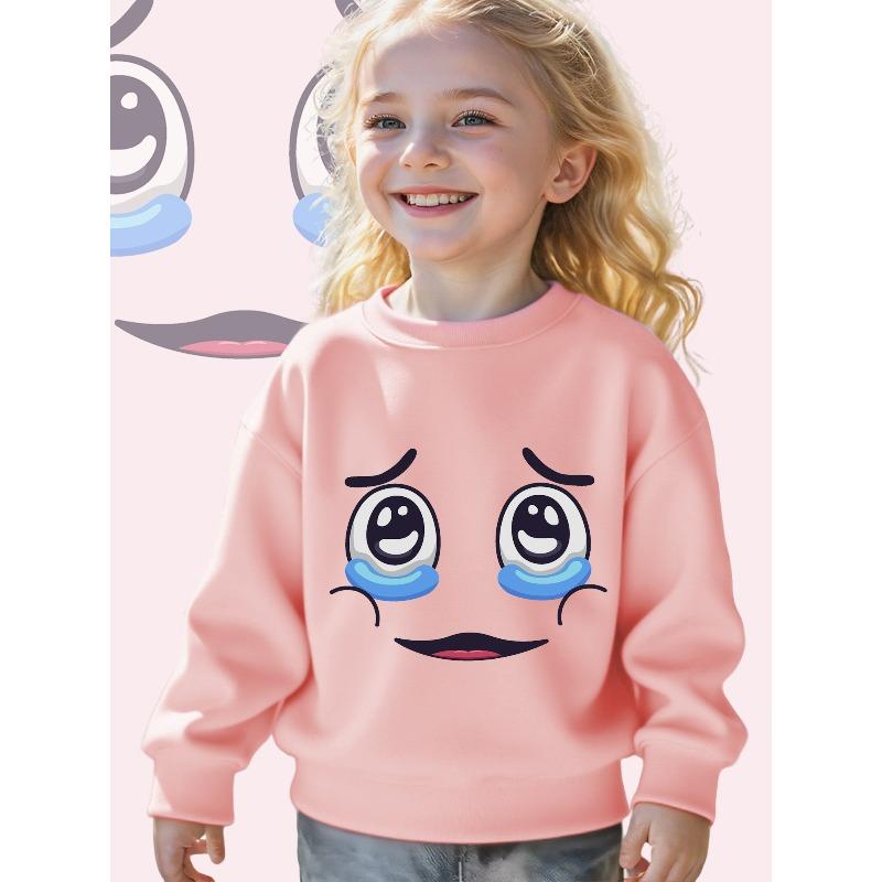 Kids Crewneck Sweatshirt, Cute Smiley Crying Face Tear Drop Graphic Print