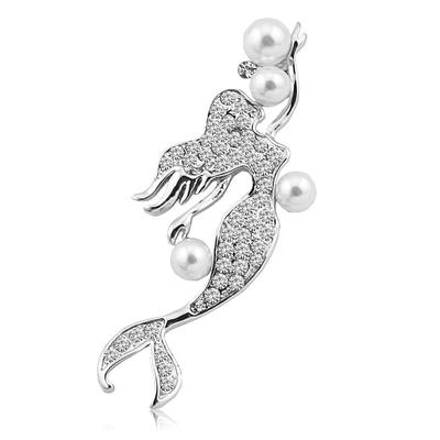 Beauty Pearl Mermaid Brooches Luxury Jewelry Female Crystal Rhinestone Coat Pin Simple Fashion Scarf Buckle Women Accessories