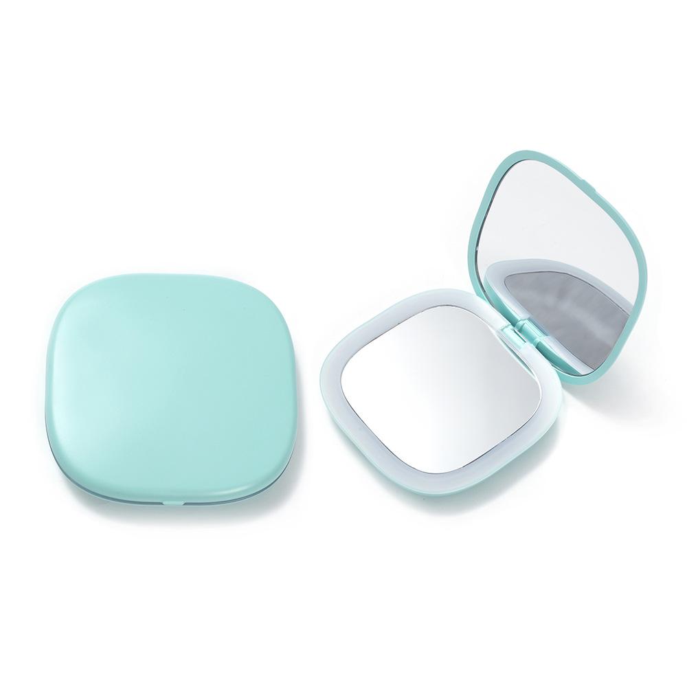LED Light Portable Folding Mirror, Magnifying Handheld Compact, Internet-Famous Model Handheld Folding Round Mirror (Battery Powered) небесно-голубой