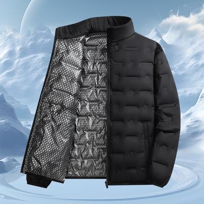 Herren Weiße Entendaunenjacke Herren Leichte Pufferjacke Thermischer Daunenmantel Stehkragen Durchgehender Reißverschluss Wintermantel Graphen Selbsterwärmende Daunenjacke