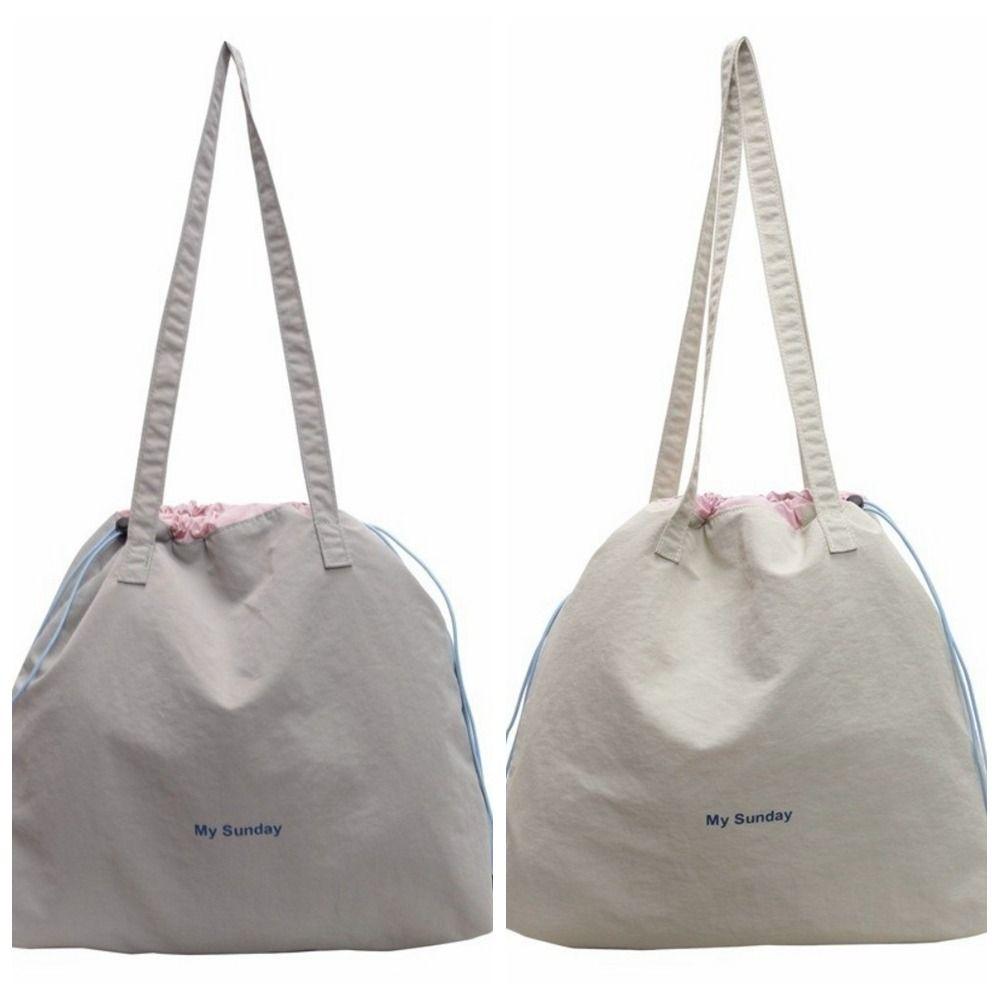 Fashion Nylon Drawstring Handbag Square Lightweight Canvas Shoulder Bag Solid Color Large Capacity Crossbody Bag Class