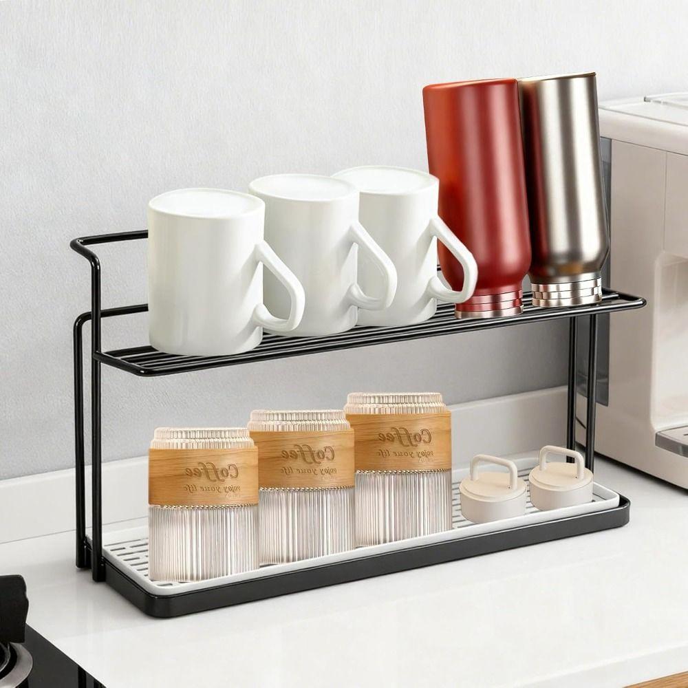 2-Tier Cup Storage Rack Space-Saving Mug Organizer Water Bottle Drying Rack  For Kitchen Countertop