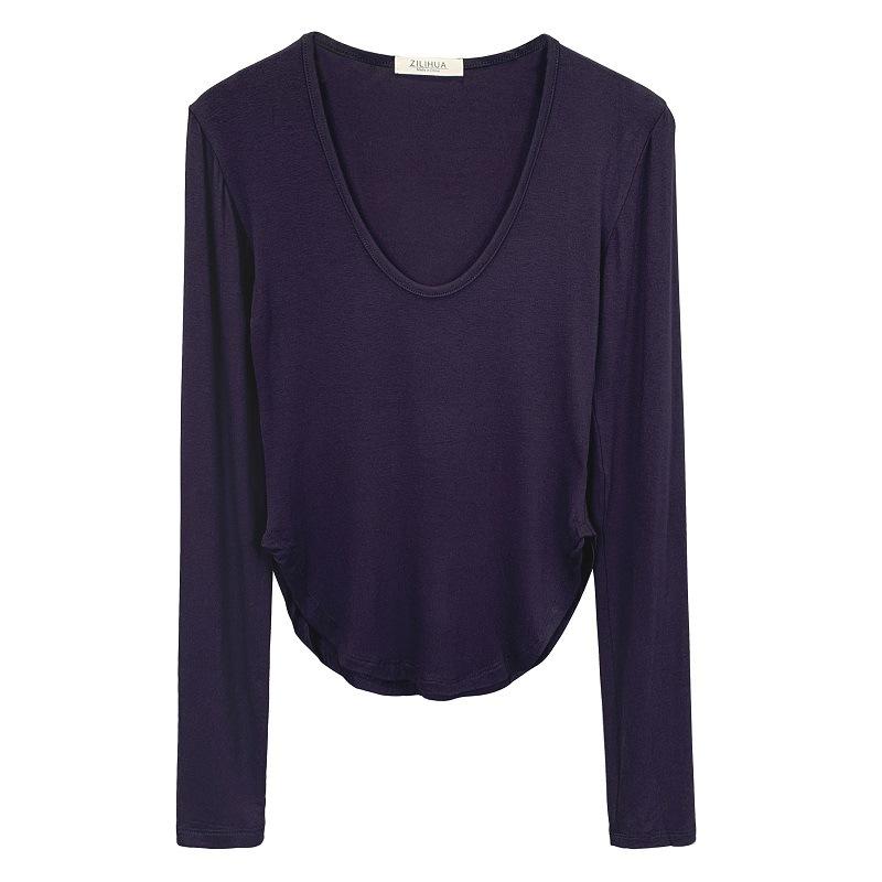 Korean Slim Fit Sexy Curved Hem T Shirt Long Sleeve Top Womens Clothing