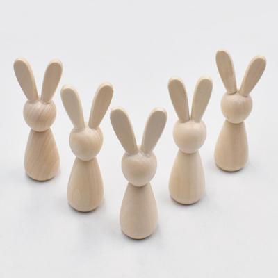 12pcs Unfinished Wooden Peg Doll Easter Rabbit Statue Bunny Figurine Blank Natural Wood Peg Figure Animal Doll Bodies To Paint Cake Topper Art Chess