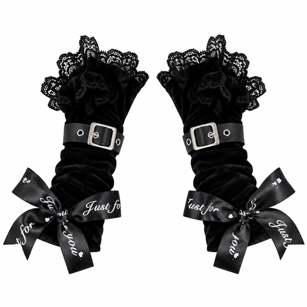 1pair Lace Ruffle Fingerless Gloves Buckle Closure Arm Cover Sleeves Women Girl