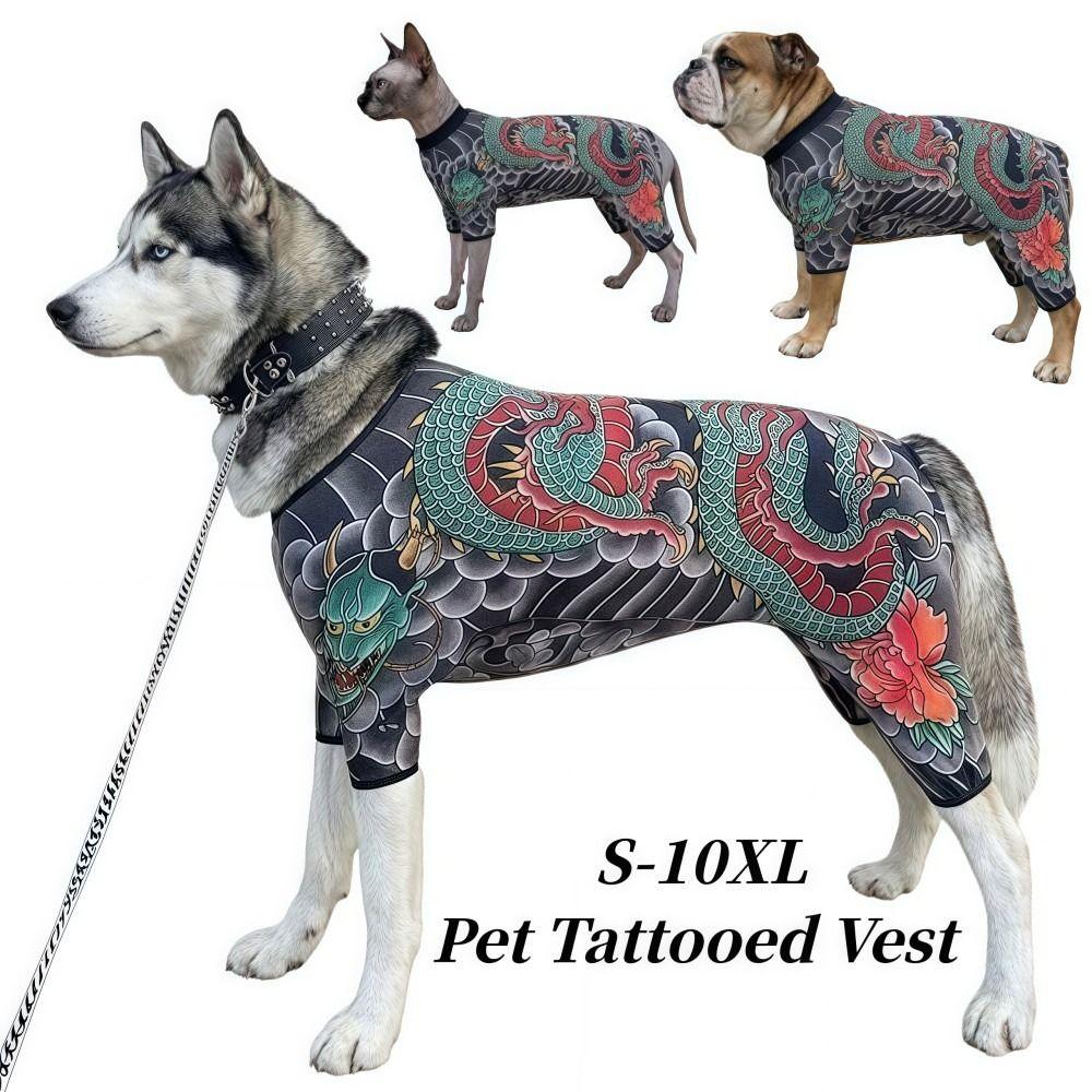 Creativity Four Seasons Dog Cat Tattooed Vest Lifelike Funny Pet Jacket Close-fitting Cool Pet Clothes For Pet S To 6XL