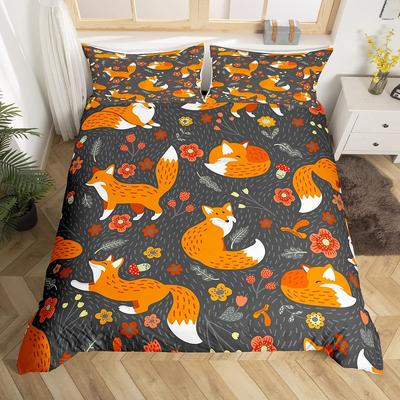 Set Copripiumino Volpe Pelosa Stampa Animale Selvatico Inverno Freddo, Set Biancheria da Letto Decorativo 3 Pezzi con 2 Federe, Dimensioni Singolo Matrimoniale King