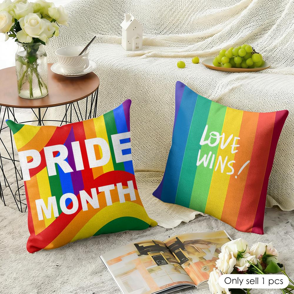 Cool Lgbt Pattern Cushion Cover Natural Linen Organic Fabric DoubleSided Printing Sofa Home Decor Gift Pillow Case