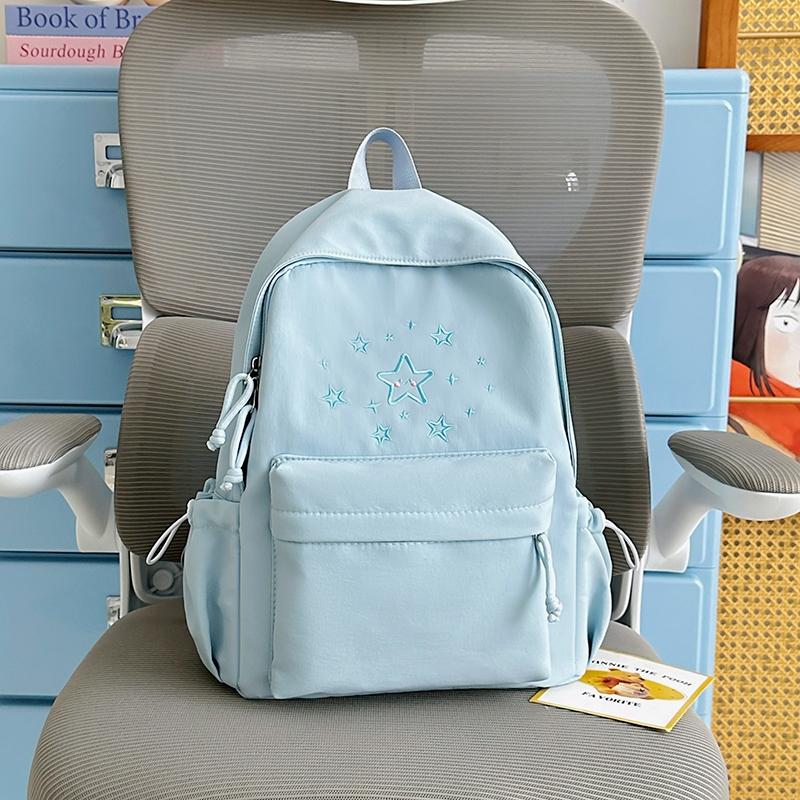 Women's Star Embroidered Backpack Junior Senior High School Schoolbag