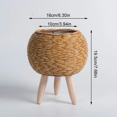 1pc Boho Plant Stand Basket Flower Shelf Succulent Plants Woven Planter Imitation Rattan Flower Stand Basket with Removable Legs