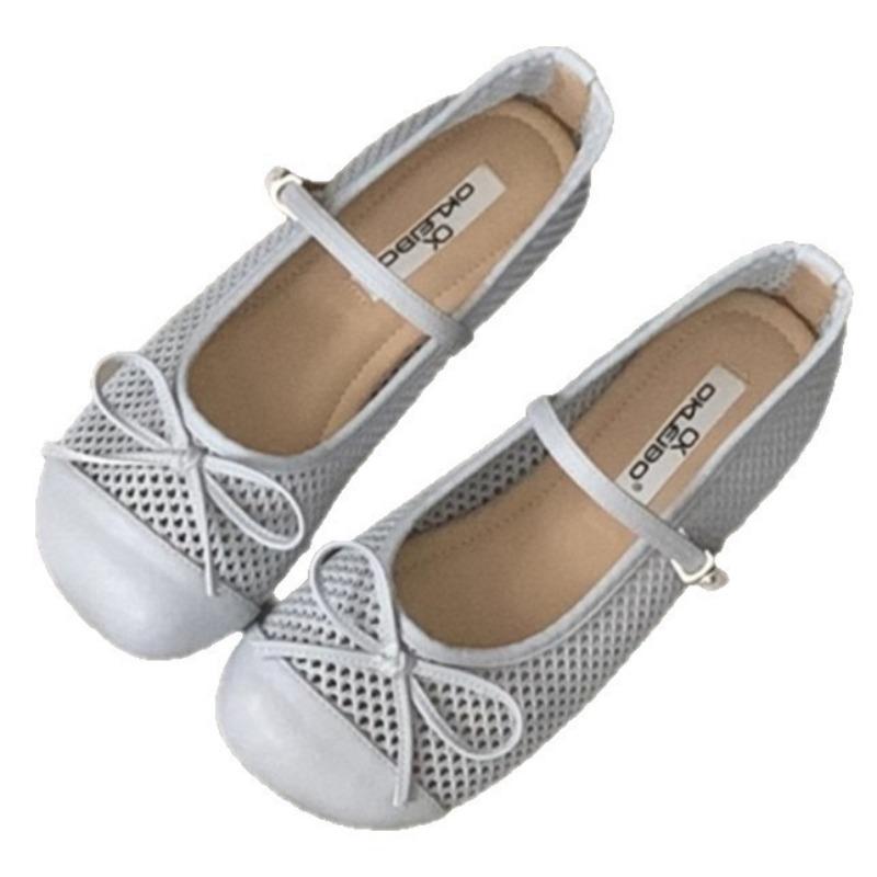 Flat-bottomed mesh breathable Mary Jane single shoes women's summer new gentle evening bow sandals mesh shoes